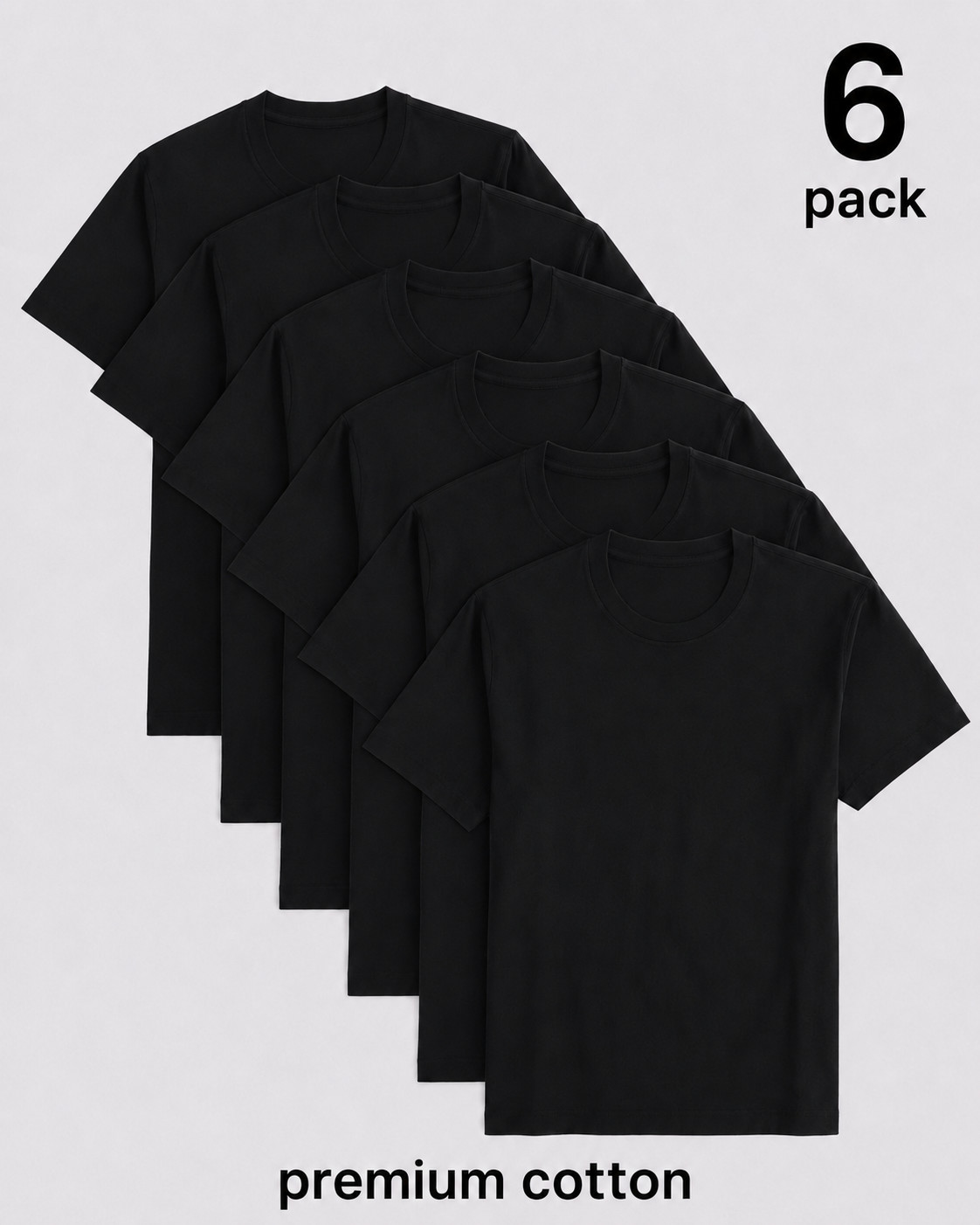 Men's 6 Pack Black Crew Neck T-Shirts Regular Fit 220 GSM Casual Tees small-XL gallery