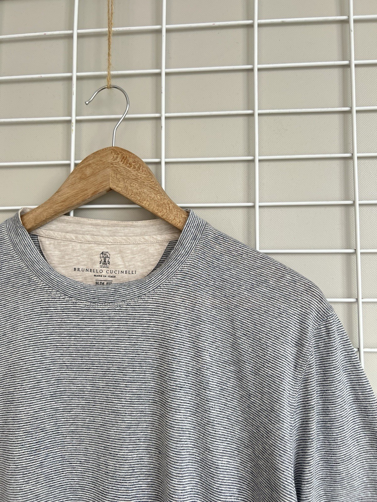 Brunello Cucinelli Striped Cotton/Linen T-Shirt Mens Size L Gray Short Sleeve gallery