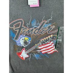 Fender Mens T Shirt Graphic Print Eagle Guitar American Flag Gray Size Medium