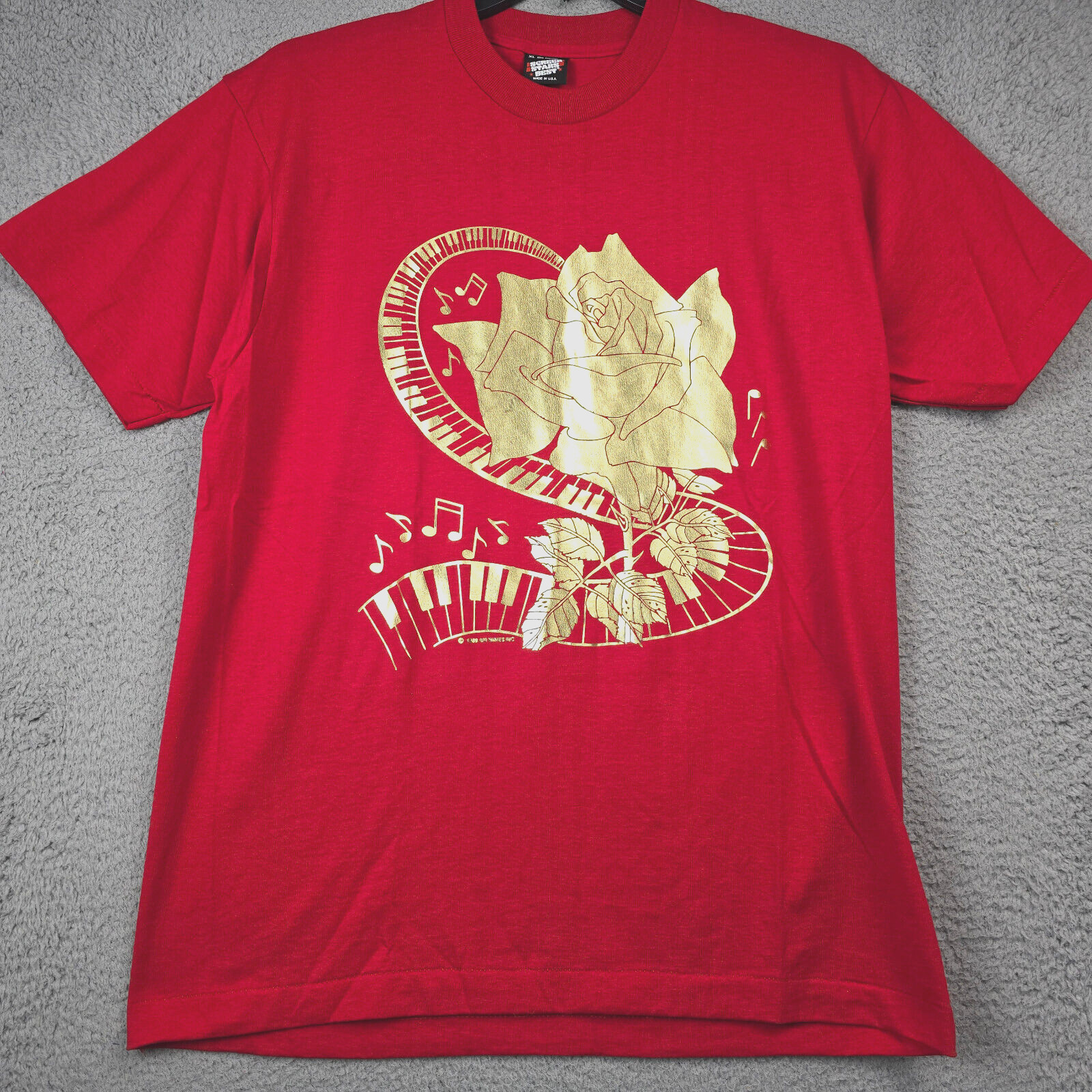 VTG SCREEN STARS BEST Mens EXTRA LARGE XL Air Waves 1989 Red Shirt Rose Music gallery