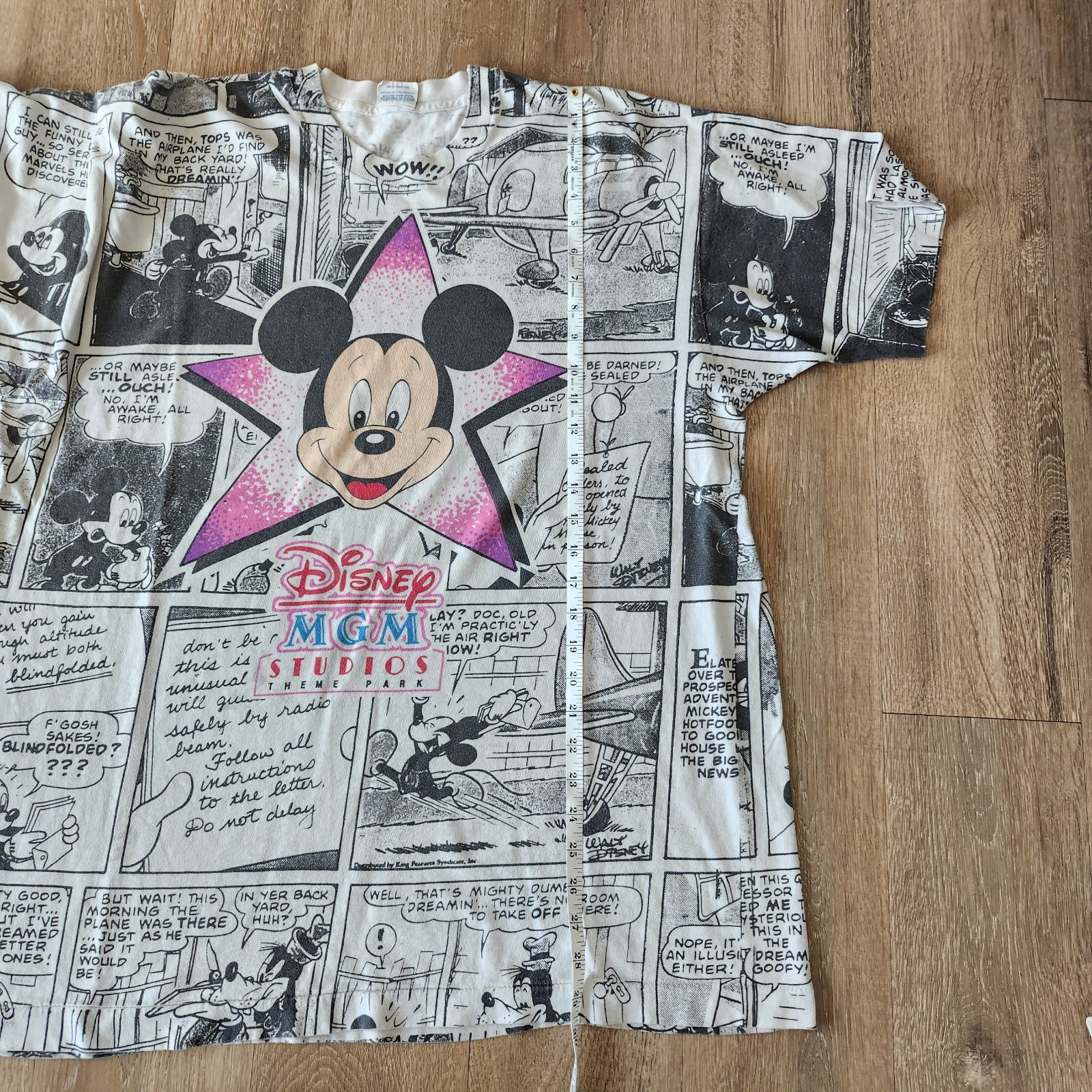 Vintage 90s Disney MGM Studios Comic Strip AOP Mickey Tshirt OSFA Single Stitch gallery
