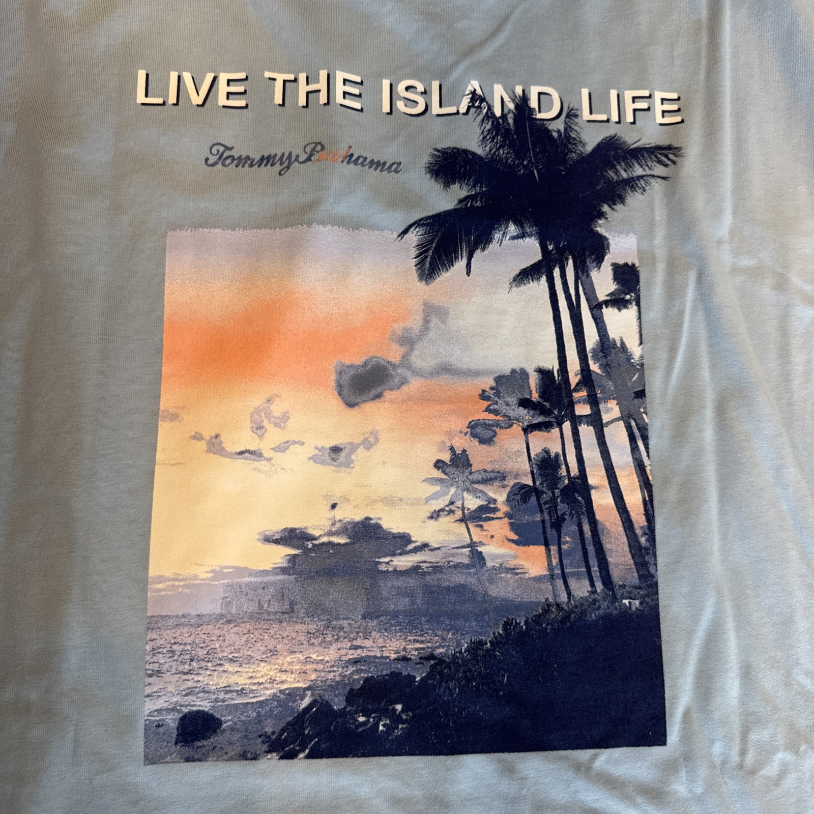 Tommy Bahama SZ XL Mens SS Tshirt Chambray Blue “Live The Island Life Cotton NWT gallery