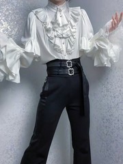 Men’s White Gothic-style shirt long-sleeved Top unisex blouse