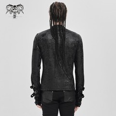 Devil Fashion Men Black Gothic Punk Mesh Spliced Lace-Up T-Shirt Slim Fit Tops