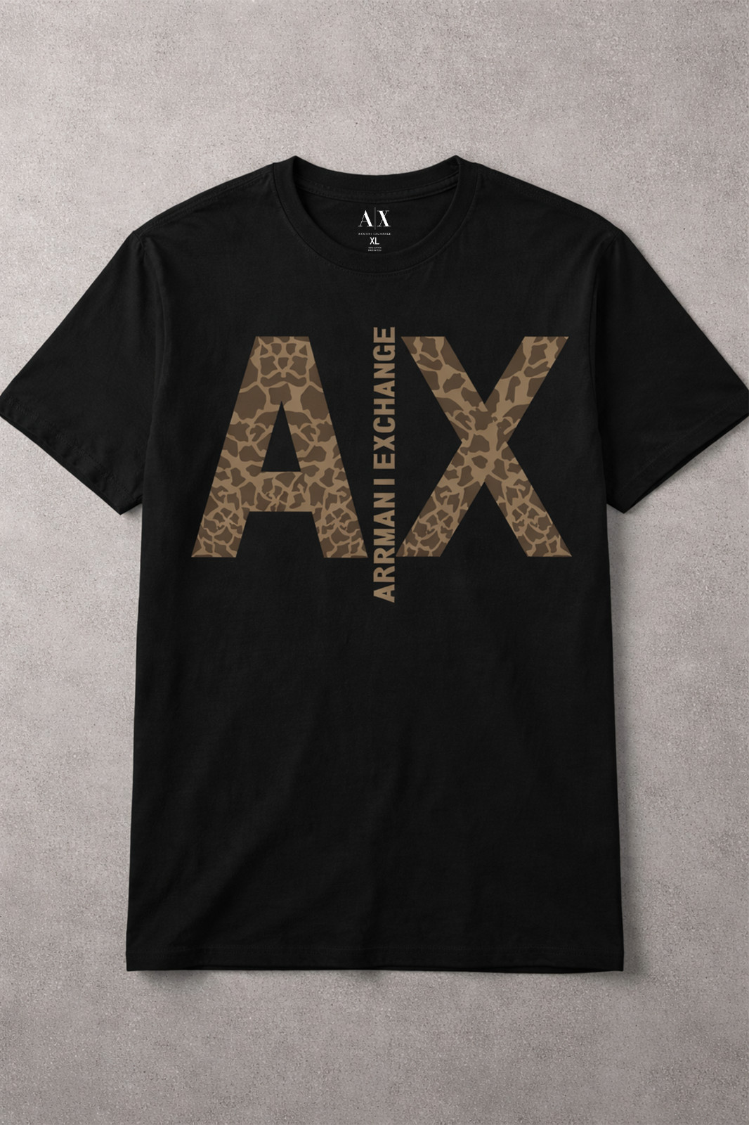 Armani Exchange Animal Print Logo Black Brown Crew Neck Short Sleeve T-Shirt gallery