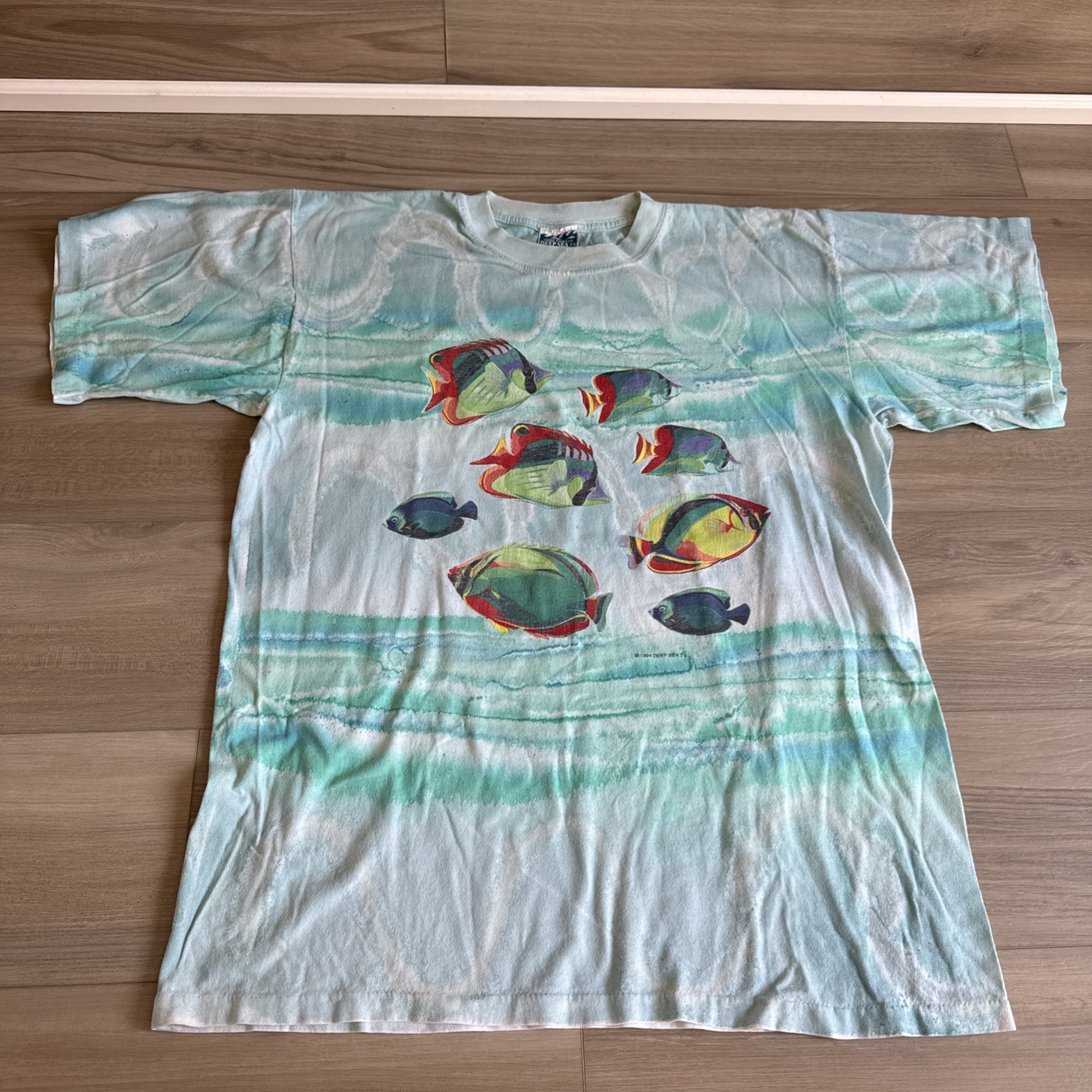 VTG 1994 Deep Sea T's Caribbean T-shirt sz XL All Over Print Single Stitch Fish gallery