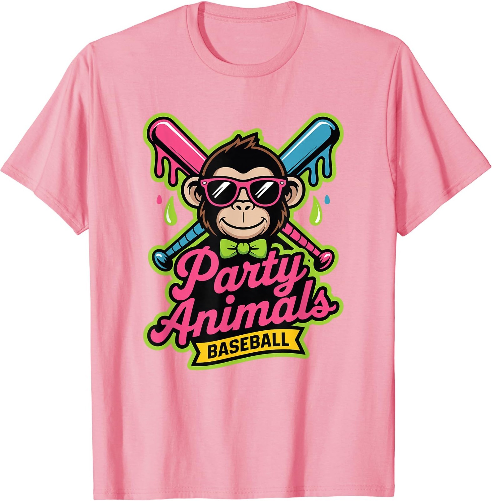 Party Animals Baseball Funny Monkey Vibrant Slime T-Shirt gallery
