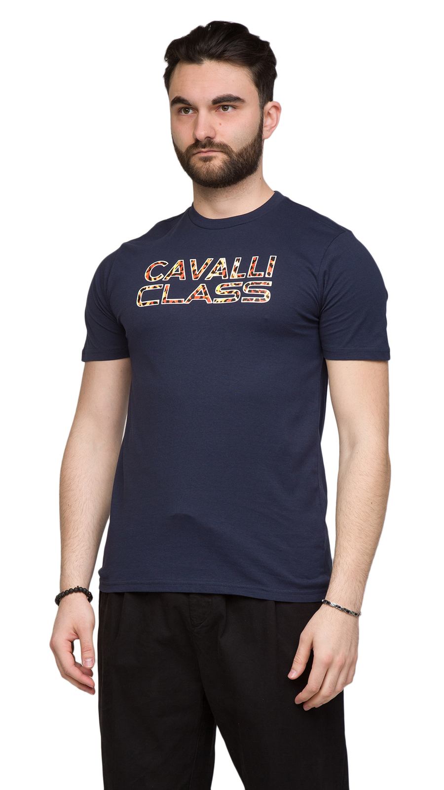 Cavalli Class Navy Logo Animal Print Fashion T-Shirt- gallery
