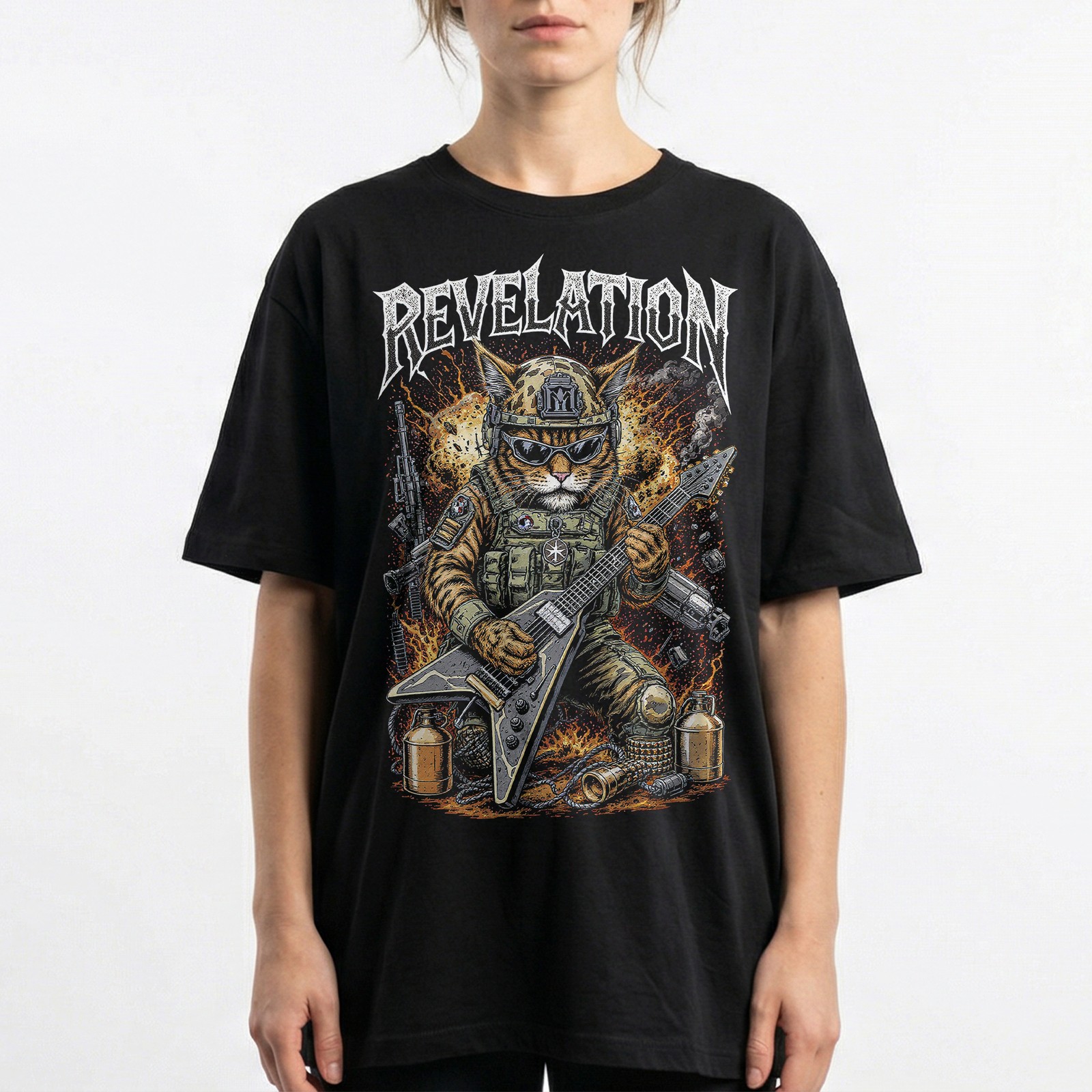 Army Cat Soldier Tactical Gear War Heavy Metal Band Tee Shirt Vintage Unisex gallery