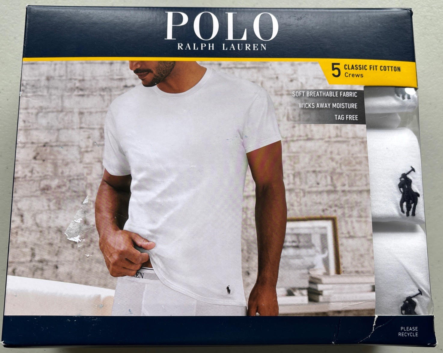 Polo Ralph Lauren Men’s White Slim Fit Crew-Neck 5 Pack T-Shirts (L)