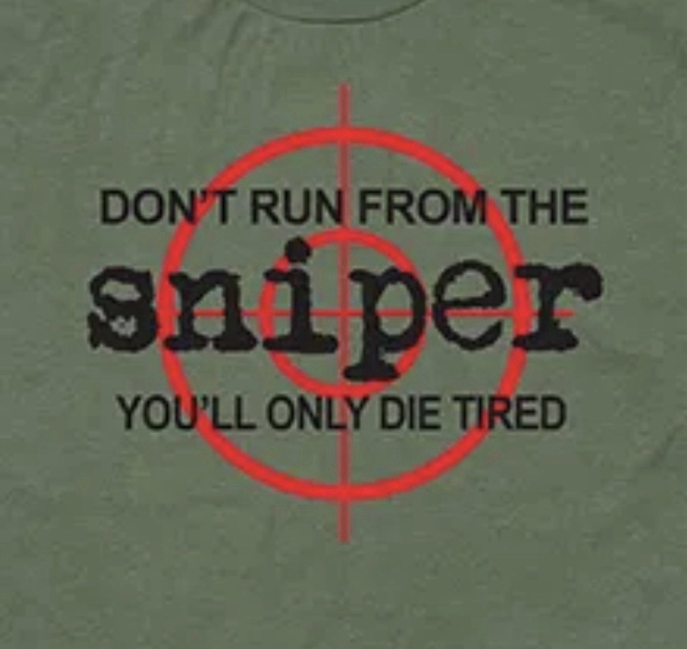“SNIPER - DON’T RUN DIE TIRED” T-SHIRT by RAPDOM TACTICAL GEAR - Sz 2XL - NWT gallery