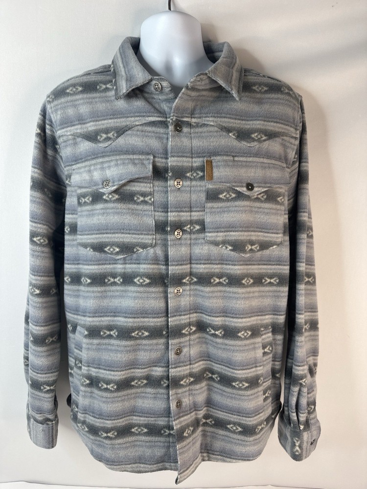Cinch Mens Aztec button down Gray Fleece Shirt Jacket Shacket Medium Stretch