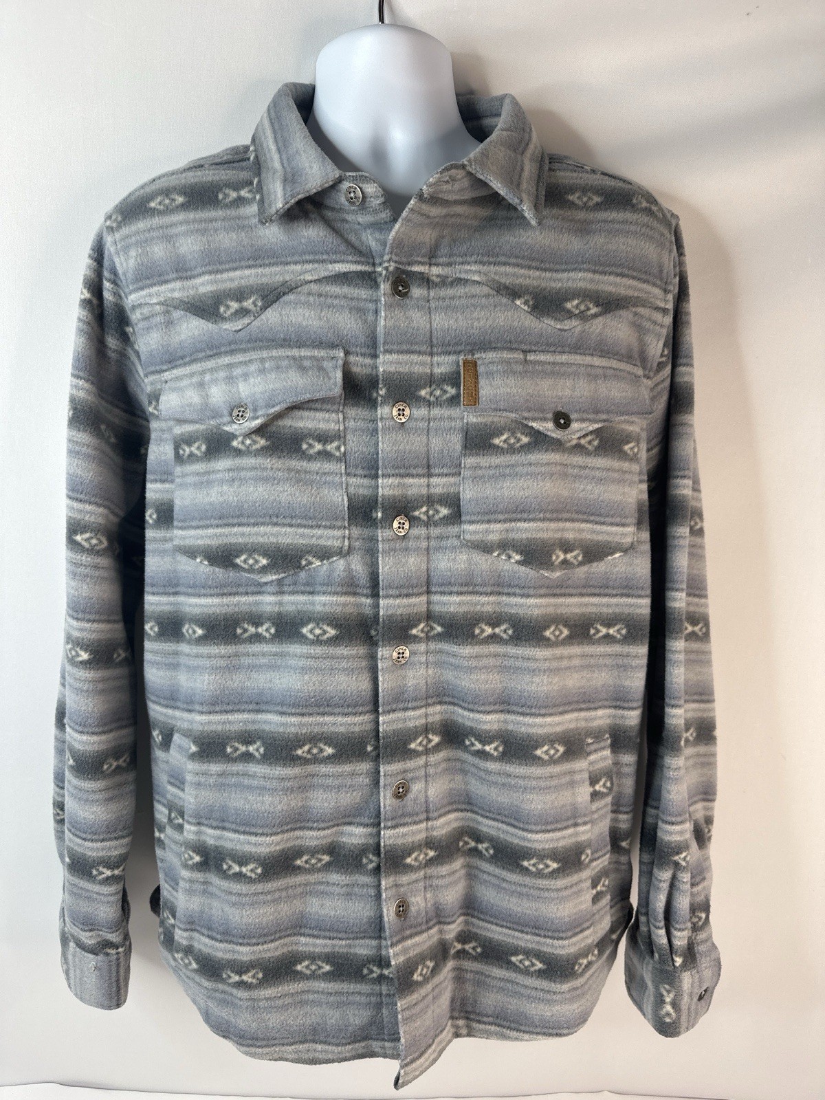 Cinch Mens Aztec button down Gray Fleece Shirt Jacket Shacket Medium Stretch