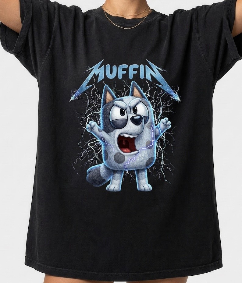 Bluey Heavy Metal Muffin Shirt, Angry Heeler Dog Tee, Funny Cartoon Metalhead Pa gallery