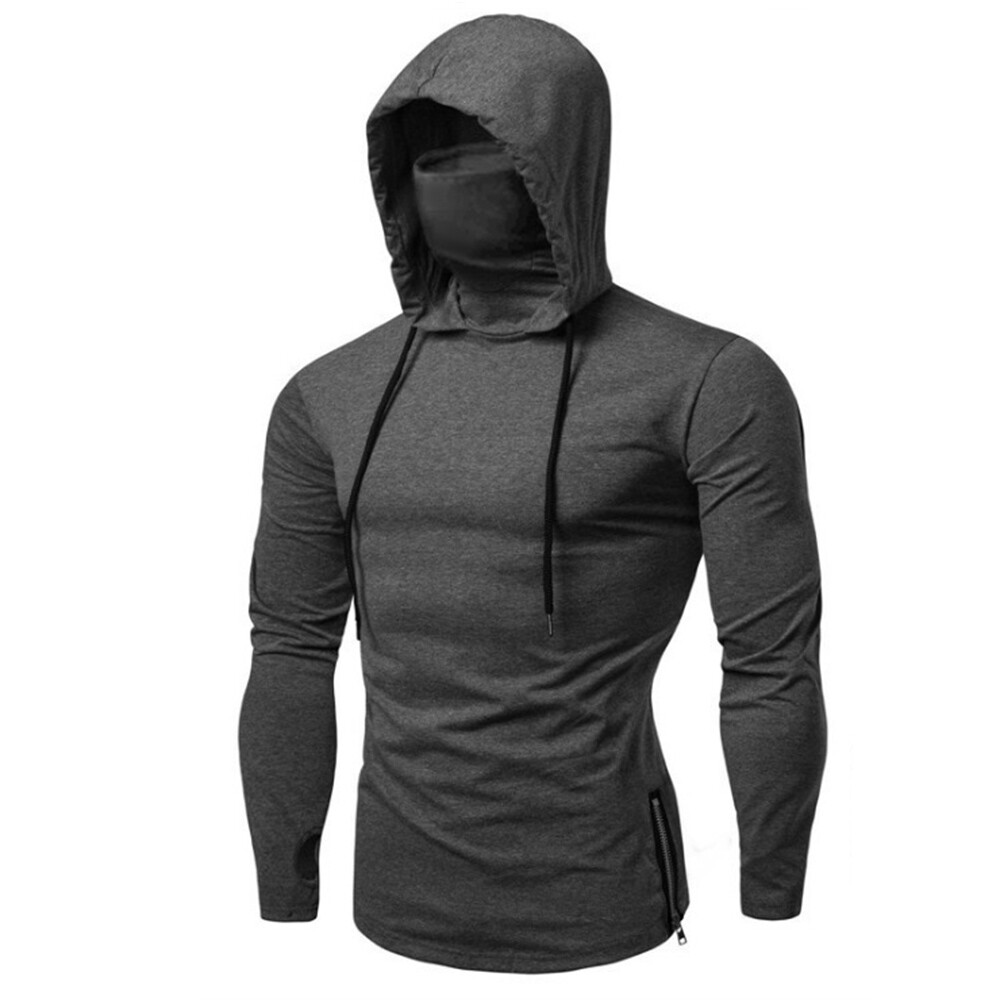 Mens Long Sleeve Hooded T-shirt Fitness Gym High Neck Stretch Shirt Hoodie gallery