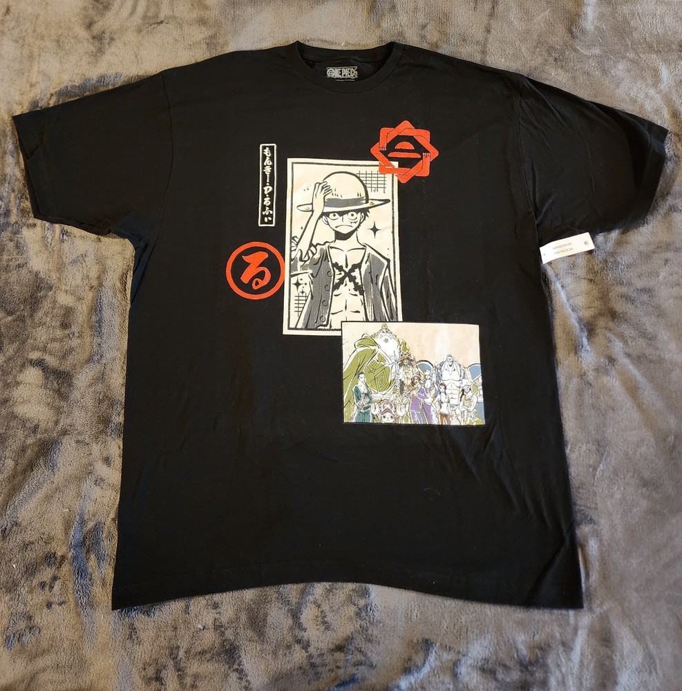 One Piece Anime Monkey D. Luffy T-shirt [black, 2XL]