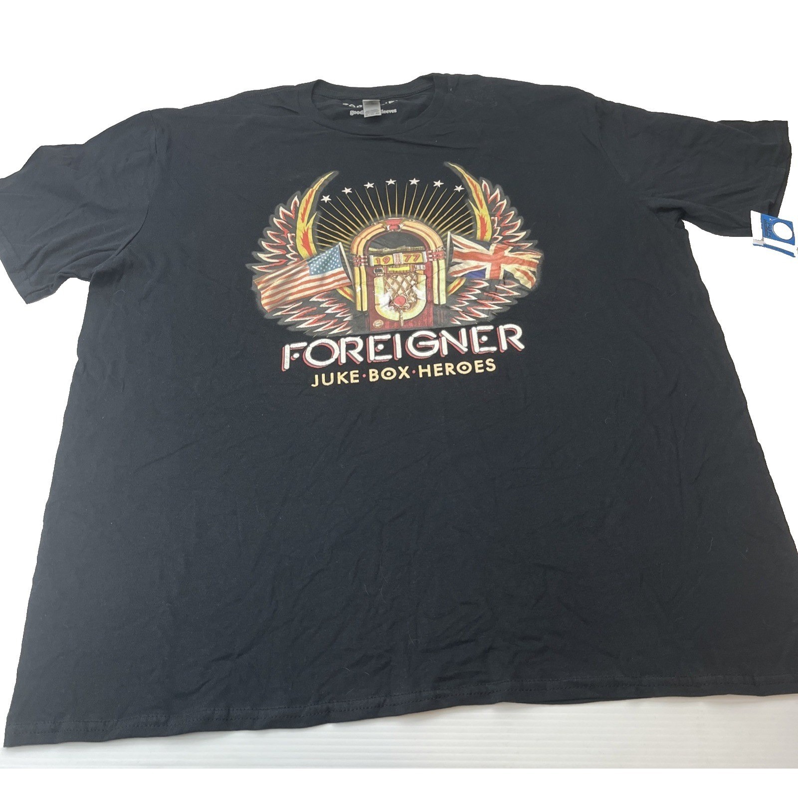 Foreigner Juke Box Heroes T Shirt Mens XL Black Goodie Two Sleeves Rock Band Tee