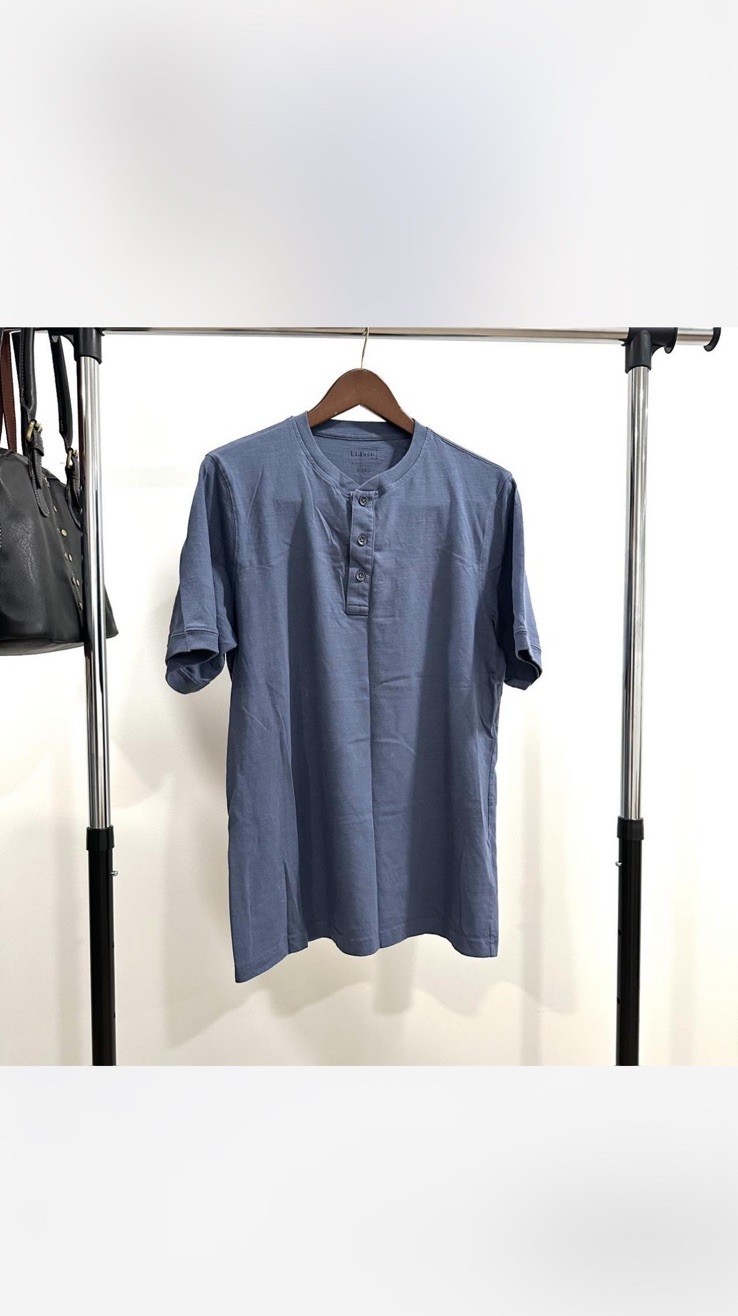 L.L.Bean Men’s Blue Solid Henley Button Slim Fit Short Sleeve T-Shirt Size M gallery