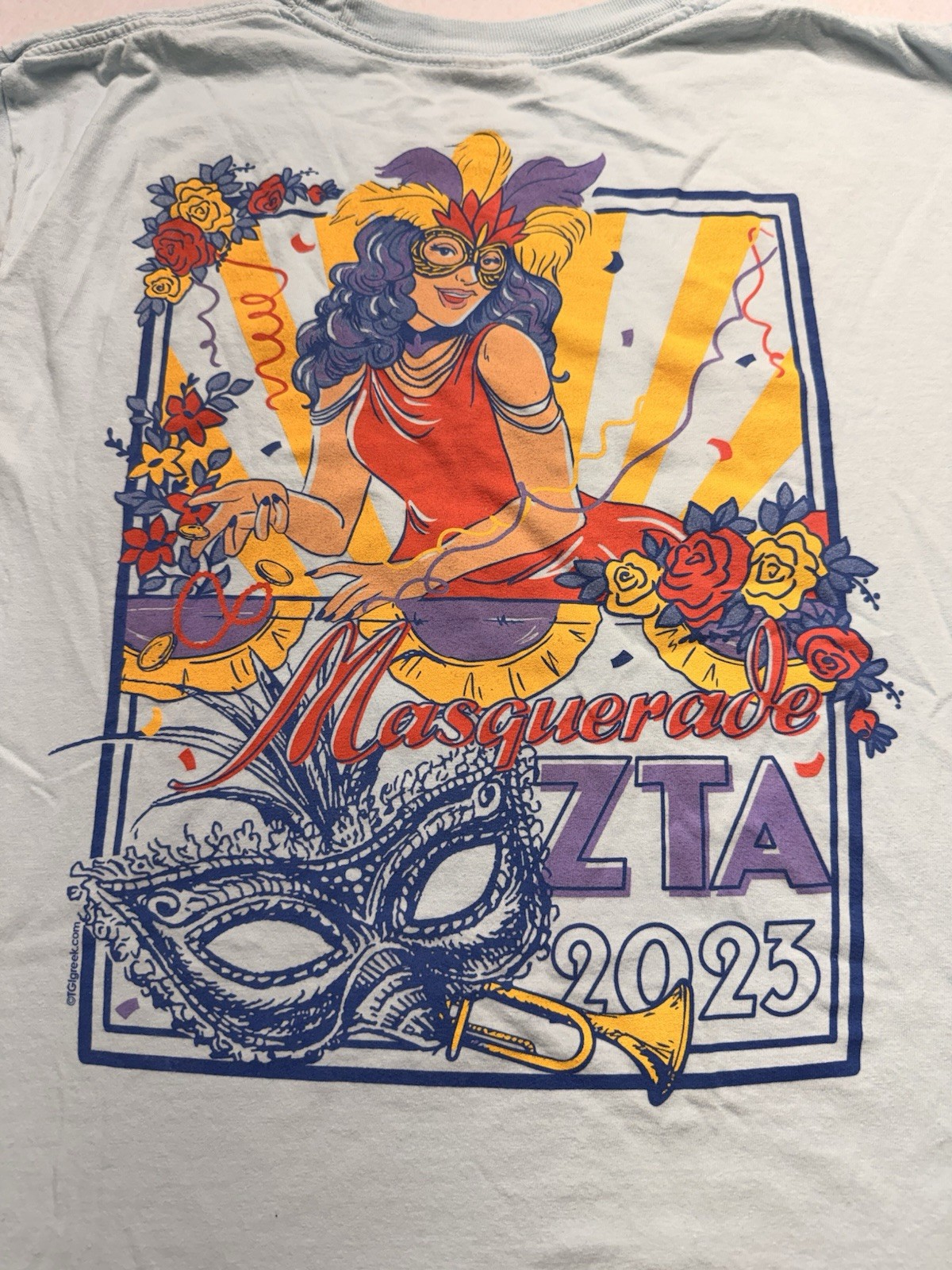 Zeta Tau Alpha ZTA Sorority Masquerade 2023 Formal DJ Pocket T-Shirt Blue Large gallery