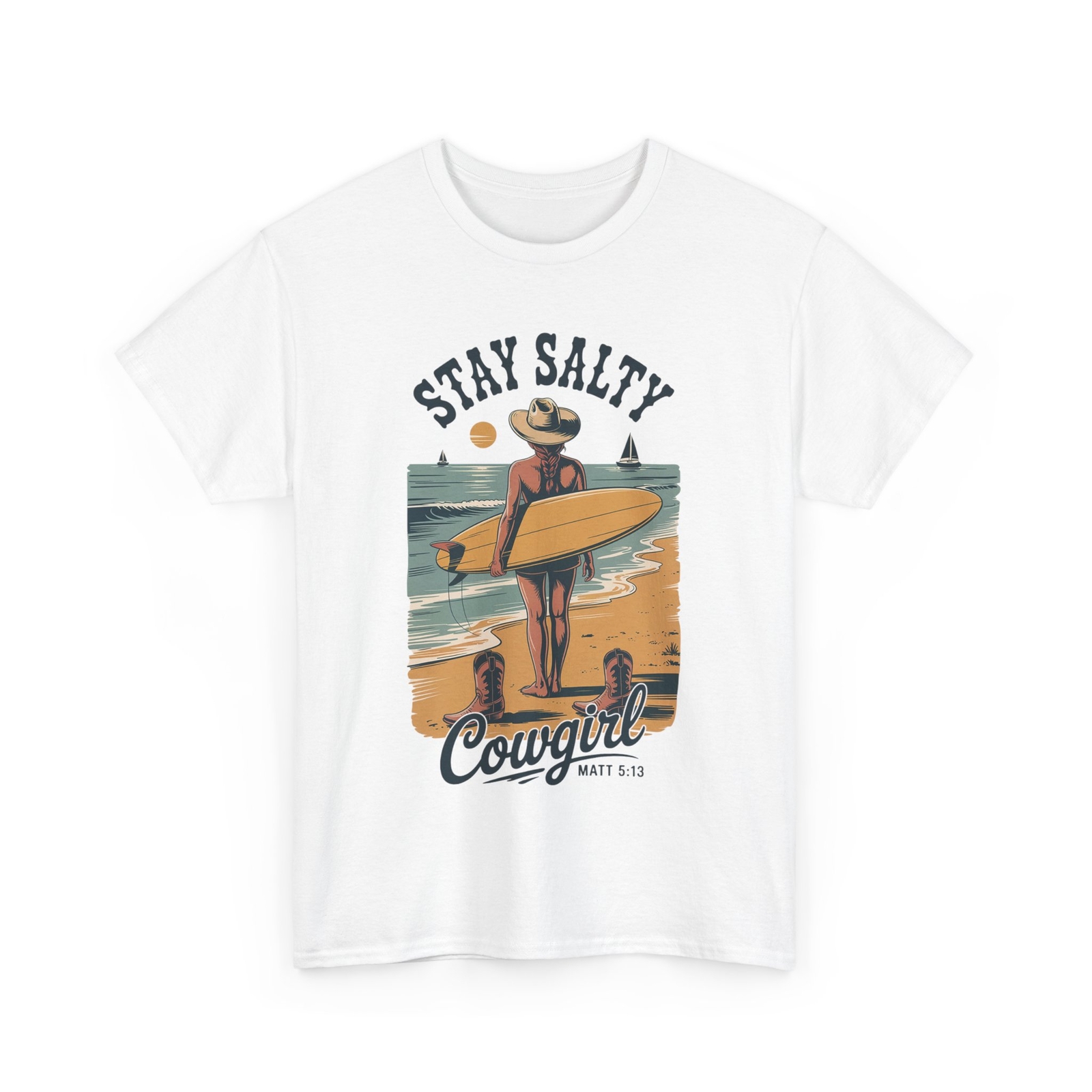 Stay Salty Coastal Cowgirl Unisex Tee, Vintage Fisherman Aesthetic Summer Shirt gallery