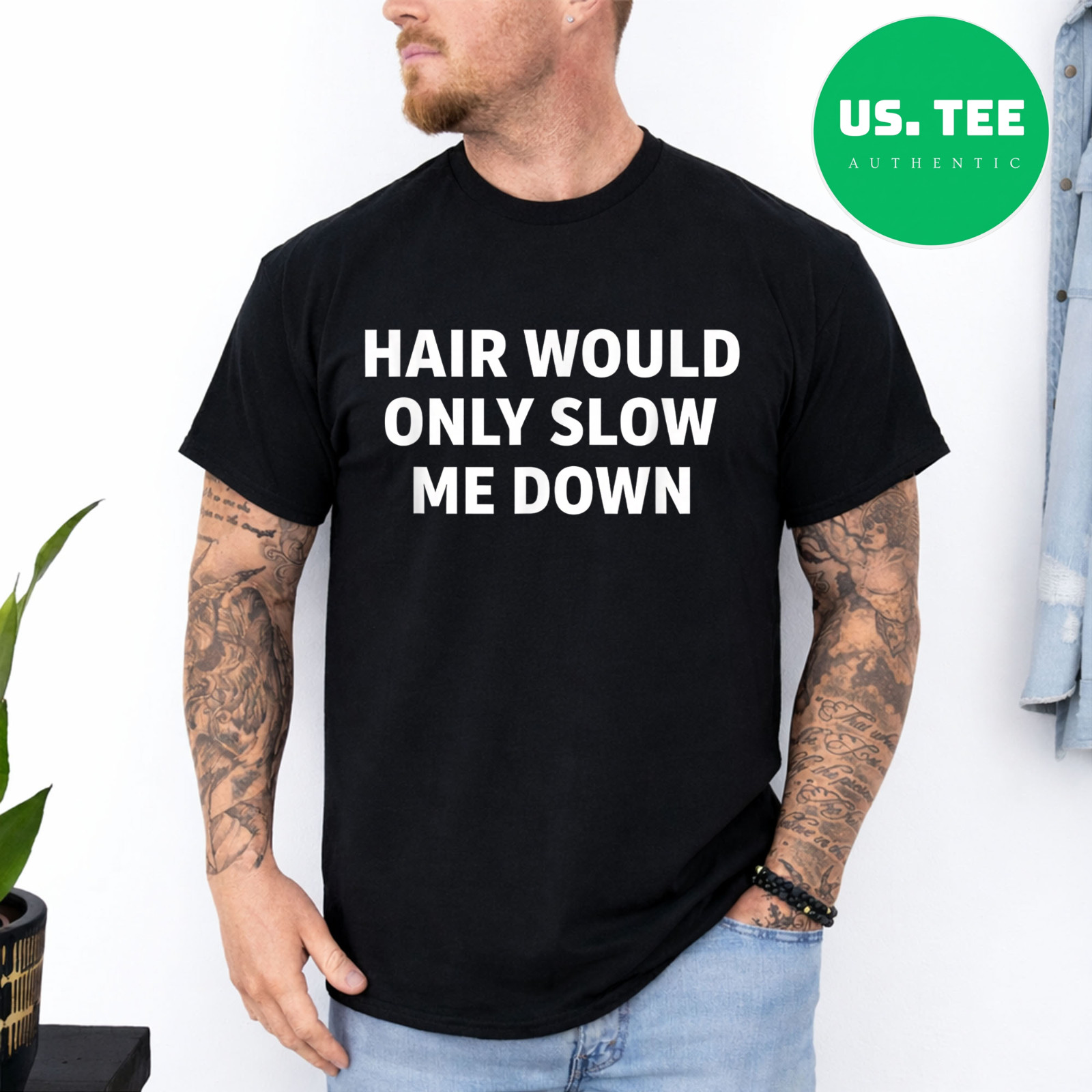 Hair Would Only Slow Me Down Funny Running for Men T-Shirt gallery