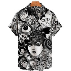Mens Button Down Shirts Horror Pattern Printed Hawaiian Tops Novelty Ugly Gift