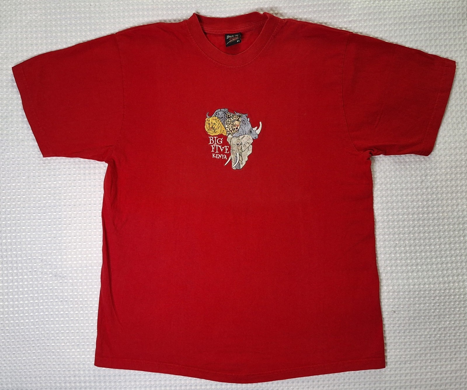Big Five Kenya Africa Embroidered Souvenir Red T-shirt Size XL Born In Kenya gallery