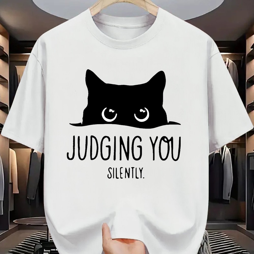 A Humorous Short-Sleeve Shirt Featuring a Cat, with a Minimalist Design