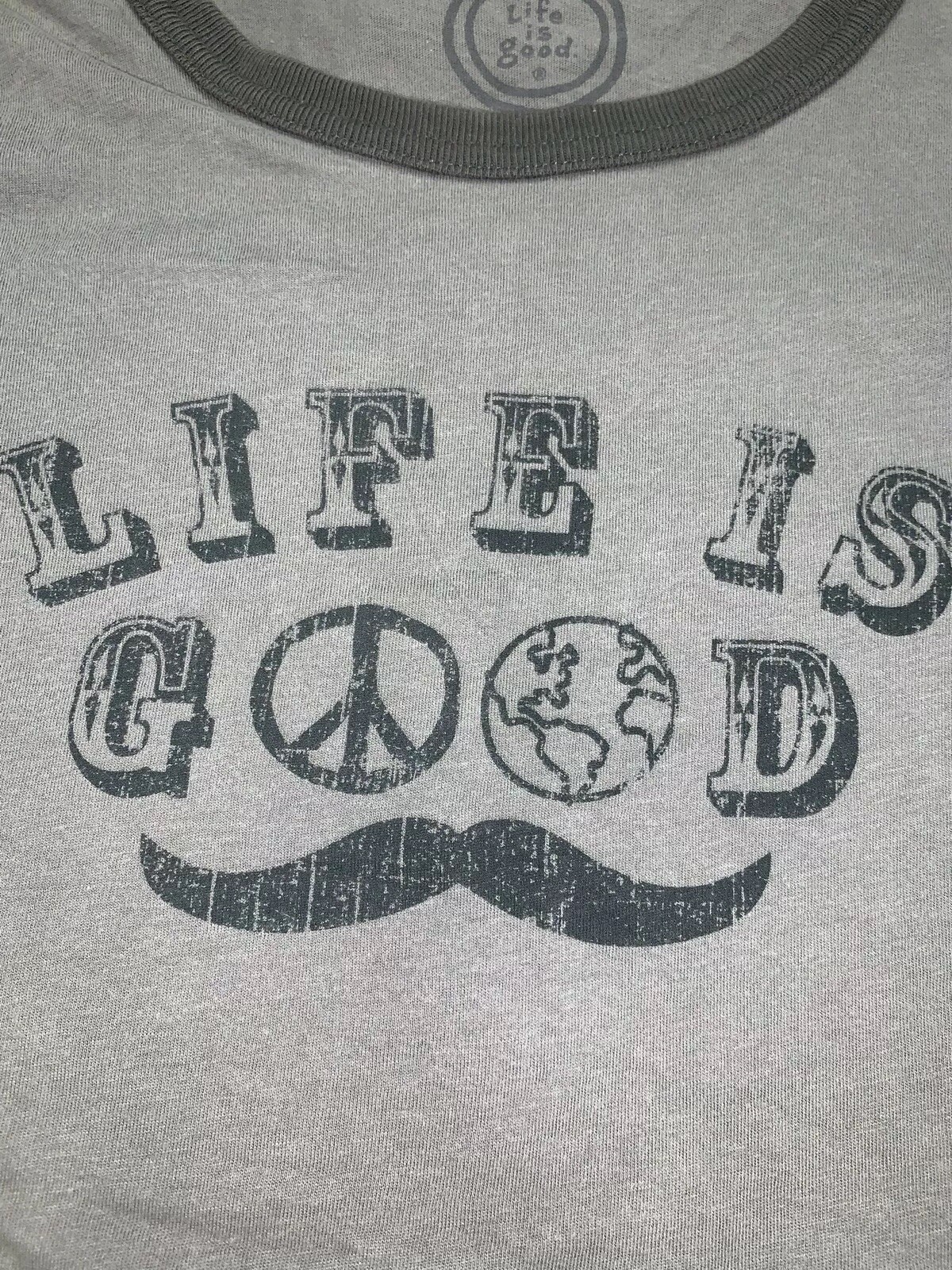Life Is Good MENS LARGE TSHIRT Mustache Football Semi-fitted SS Ringer New gallery