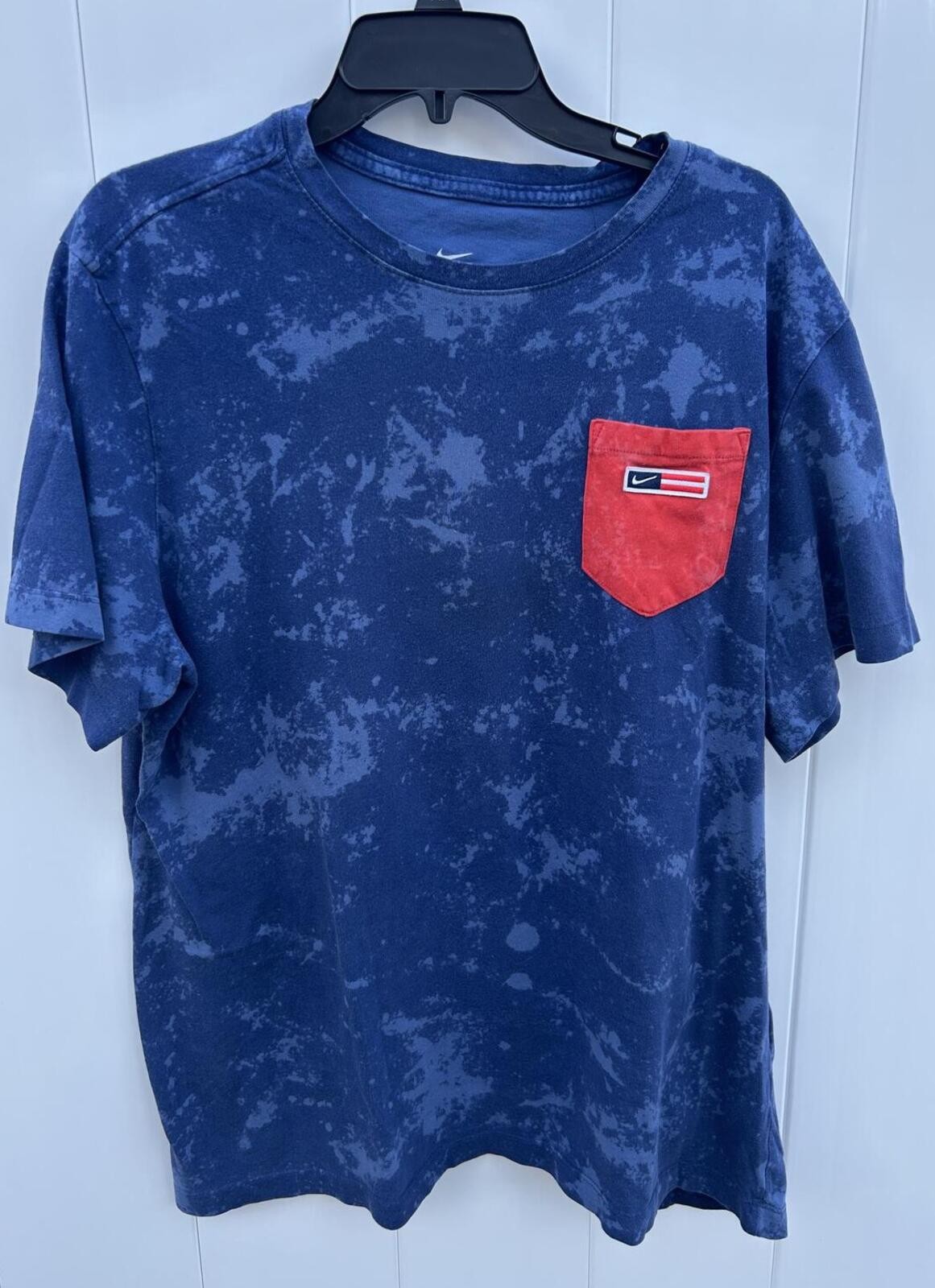 Nike Acid Wash Graphic Pocket Tee XL Blue Red Topographic Streetwear T-Shirt