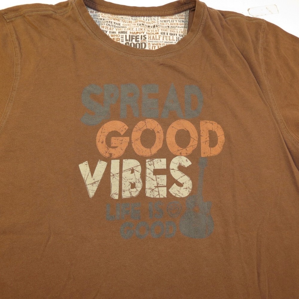 LIFE IS GOOD SEMI FITTED GOOD VIBES TEE T SHIRT Mens L Brown