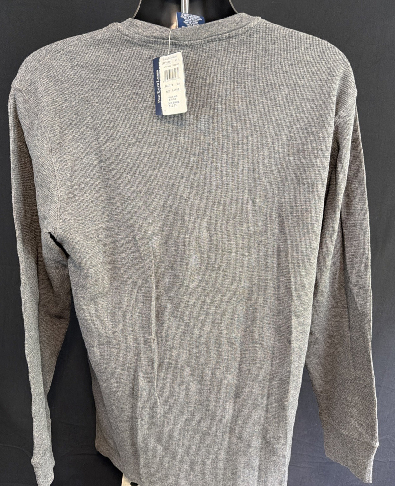 Polo Ralph Lauren Sleepwear Men Shirt L Thermal Waffle-Knit Long Sleeve Gray NWT gallery