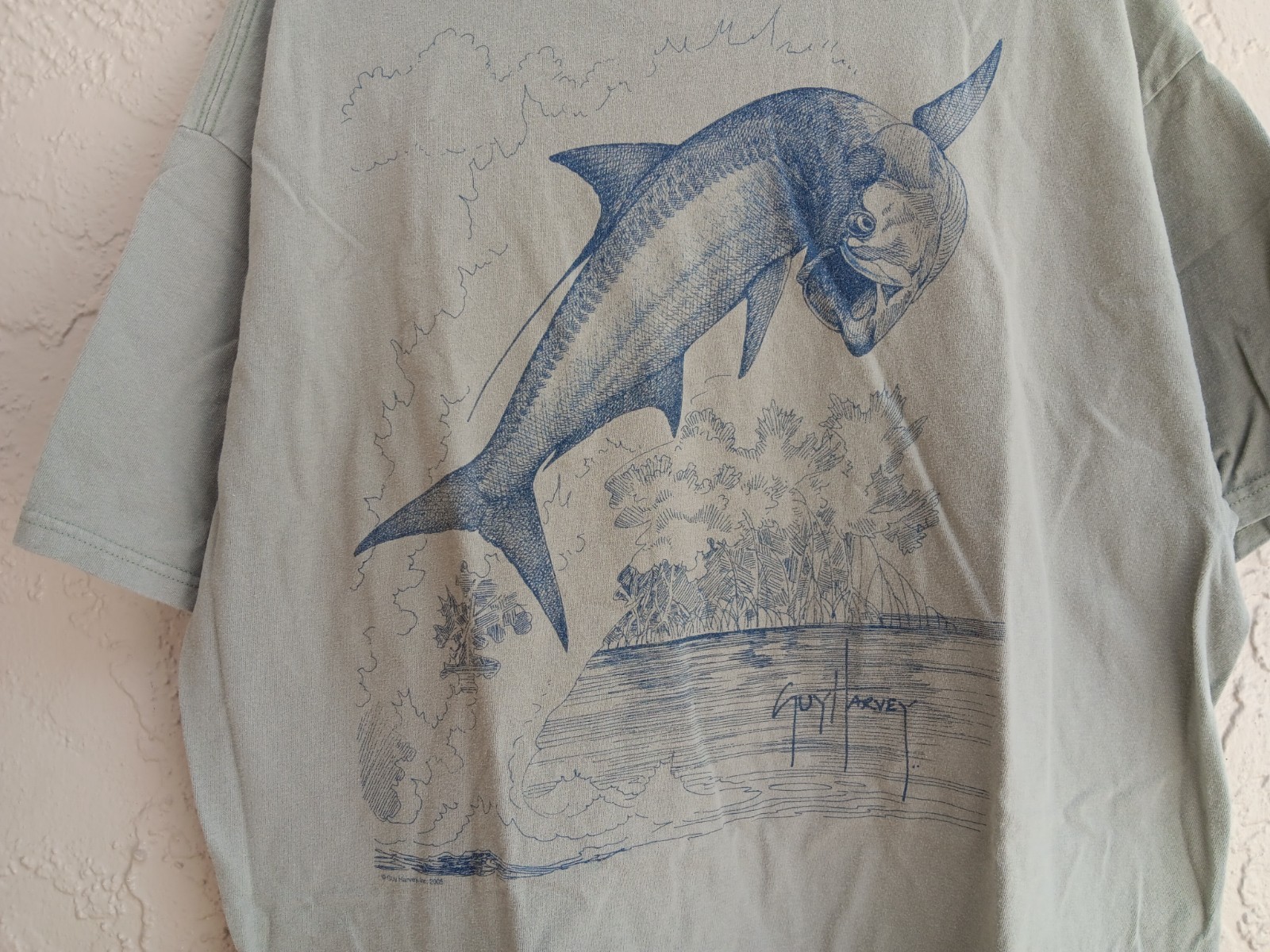 Vtg Guy Harvey By AFTCO Bluewater T Shirt Mens Size XL 2005 Graphic Logo Pocket gallery