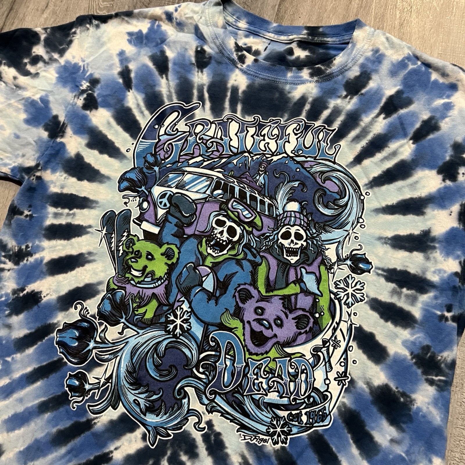 Grateful Dead Mountain Madness Blue Tie Dye Stealie Skull Band T Shirt Size L gallery