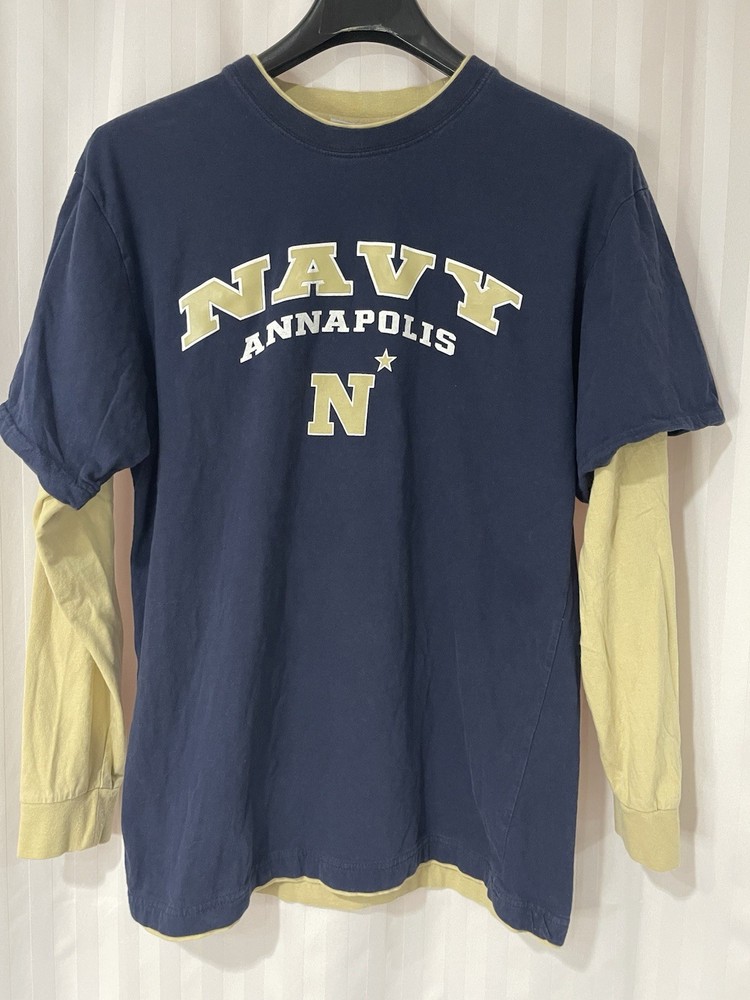 Vintage U.S. Navy Annapolis Long Sleeve T-shirt Large Faux Layered Midshipmen