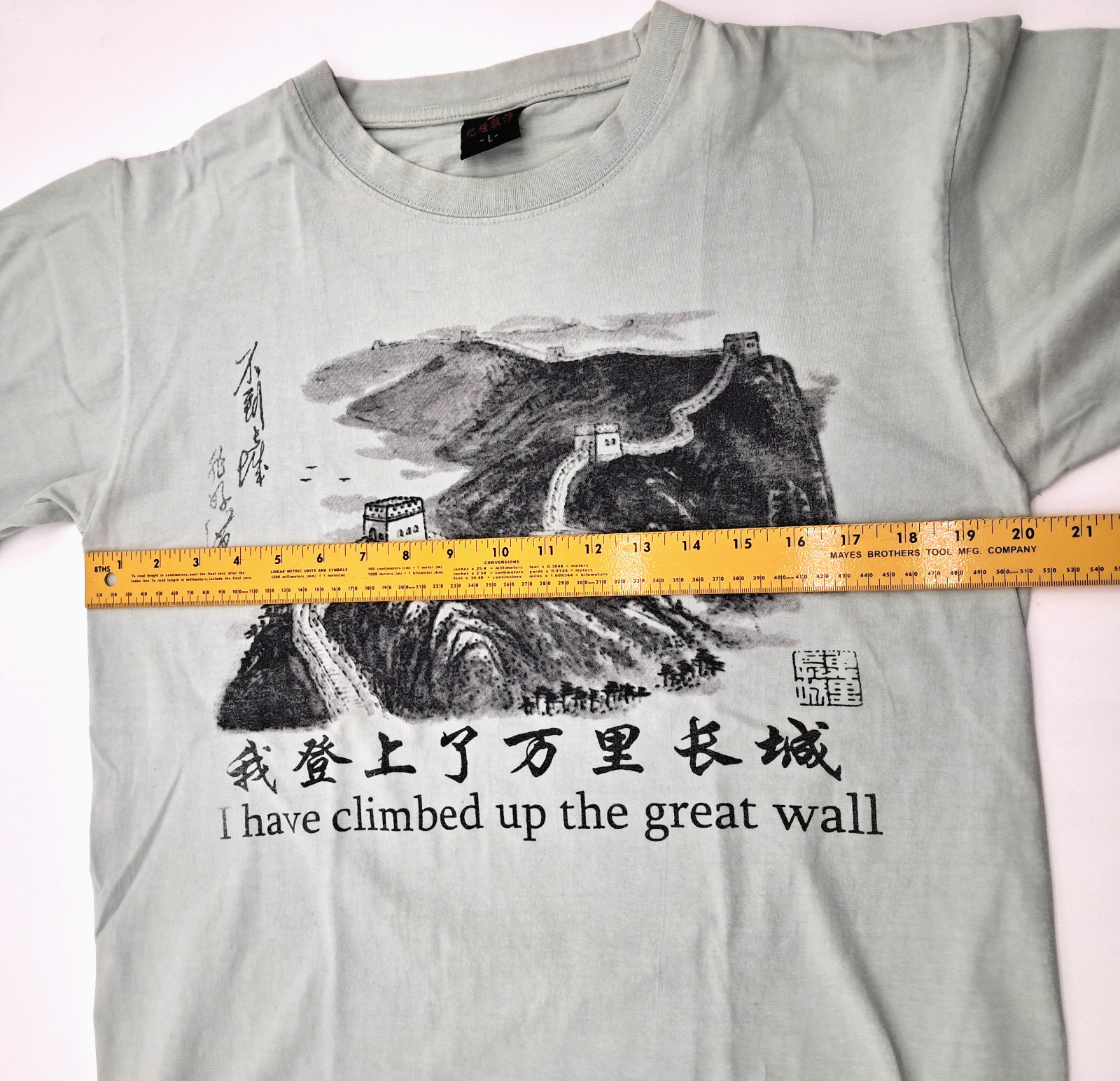 VTG I Have Climbed Up the Great Wall Graphic China T-Shirt Size L Sage Green gallery