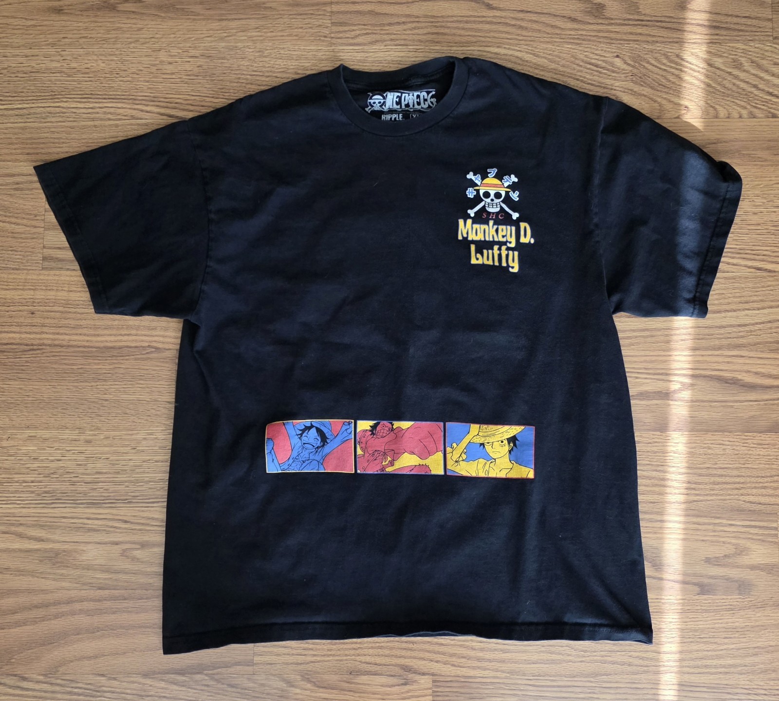 One Piece Monkey D. Luffy Black Graphic T-Shirt – Adult XL – Ripple Junction