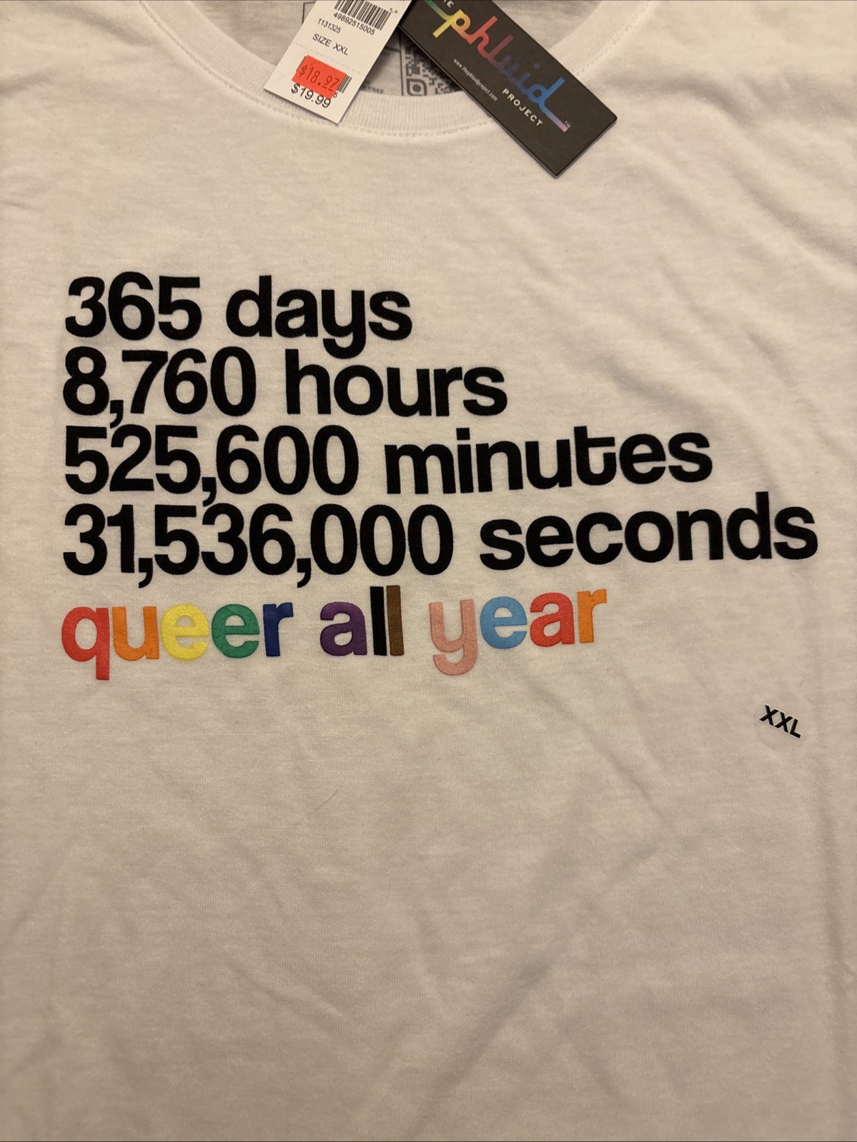 XXL 2X LGBTQ+ Phluid Project Short Sleeve T-shirt Queer All Year NWT White gallery