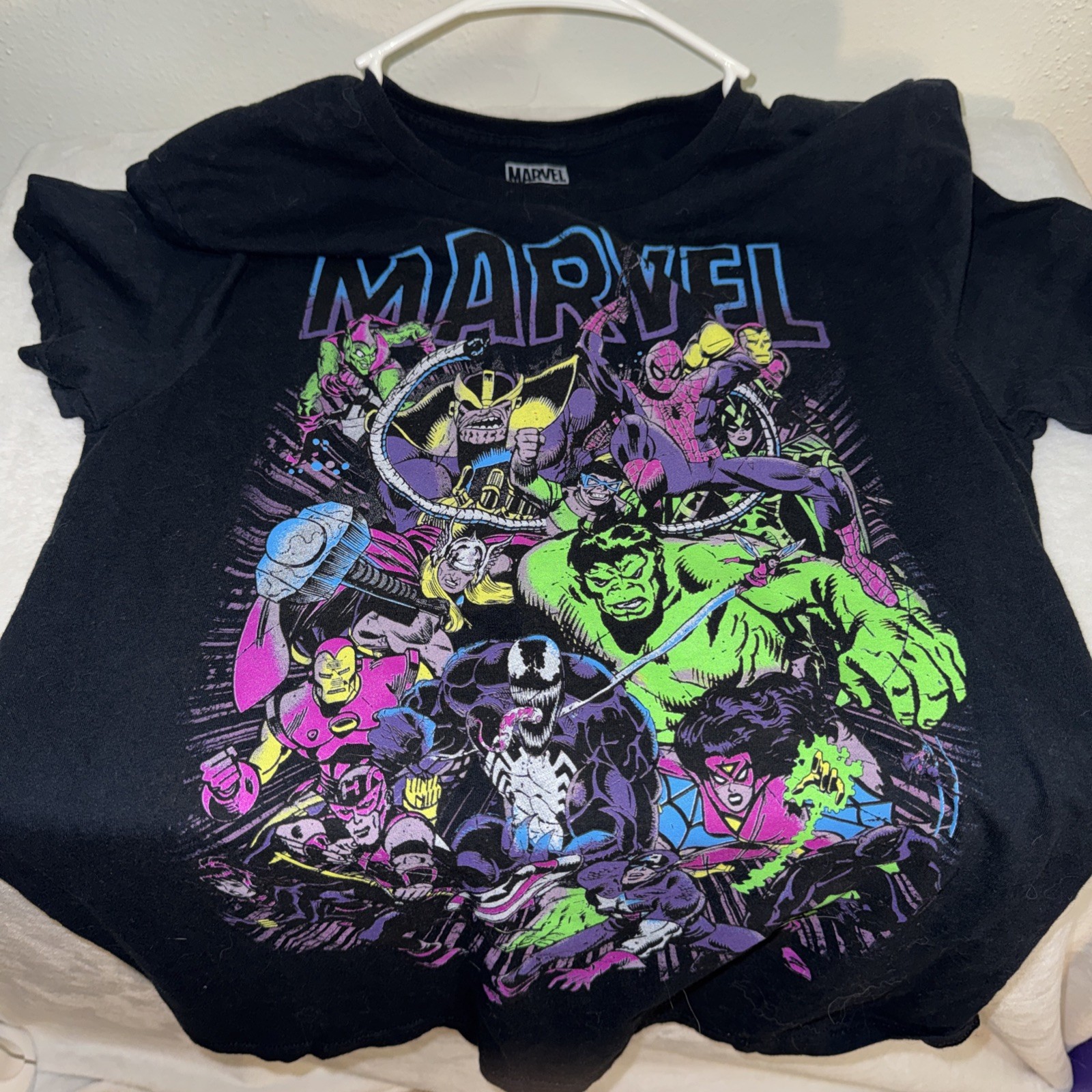 Mens Marvel Characters T-Shirt 100% Cotton Size M Black Neon Graphics gallery