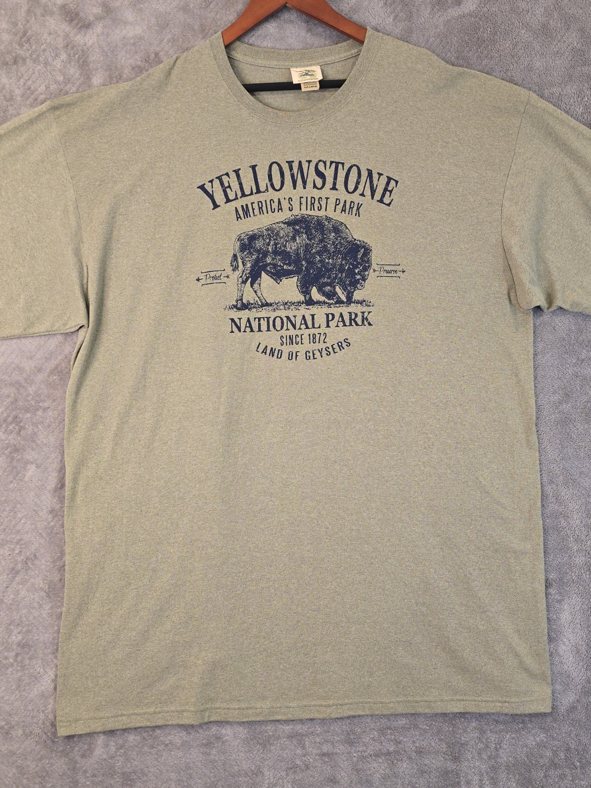 VTG 90s Eco Mountain Bison Yellowstone National Park Graphic T-Shirt 3X Green gallery