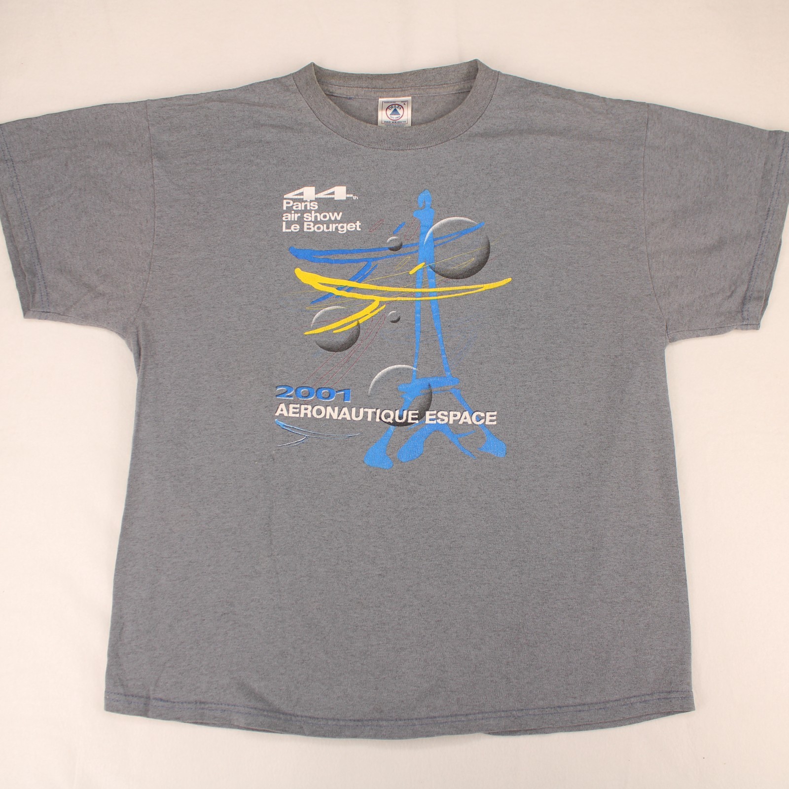 2001 PARIS AIR SHOW Vtg y2k Delta Pro Eiffel Tower Graphic T-SHIRT Men's L gallery