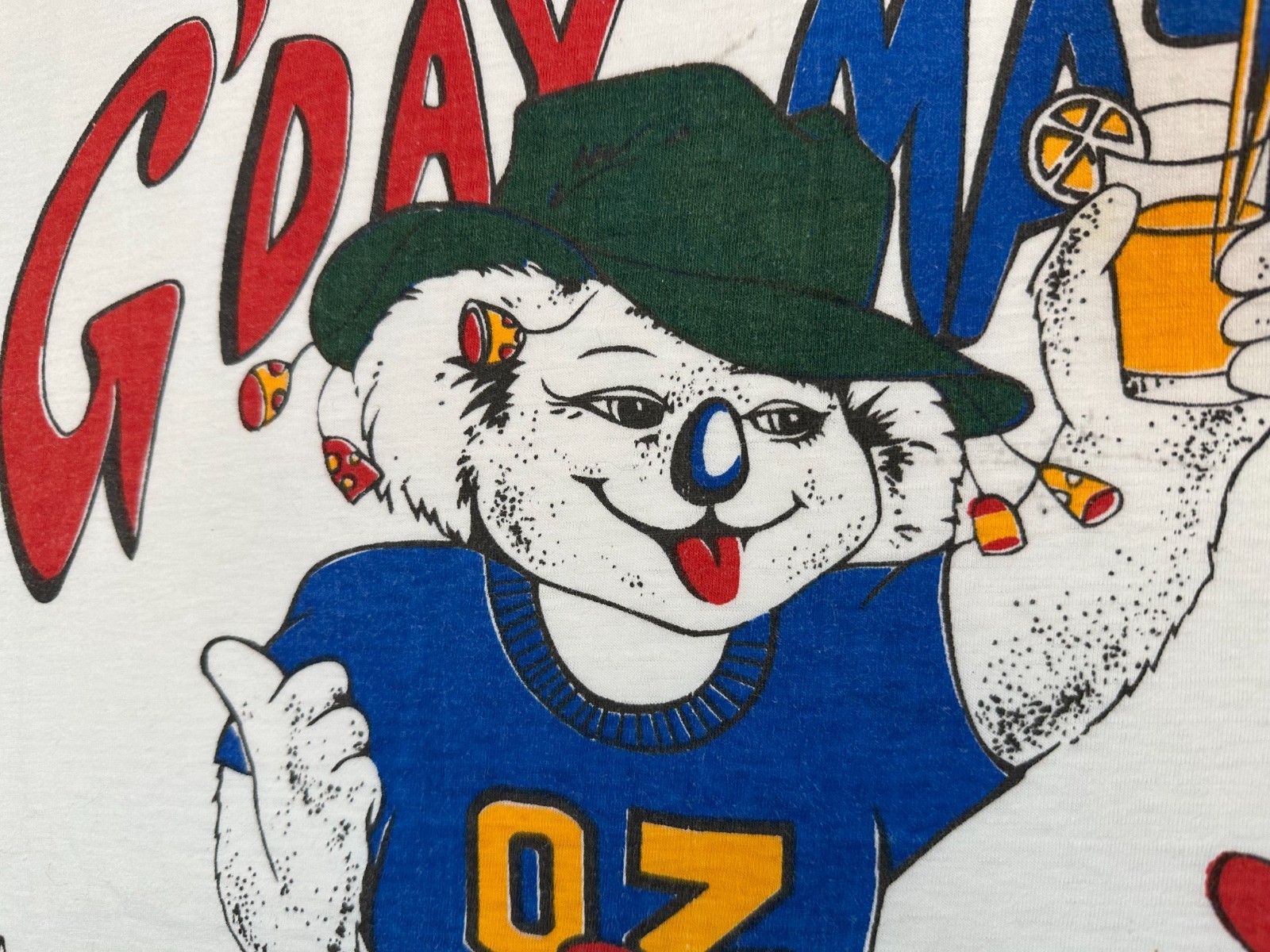 Vintage 1980s 90s G'Day Mate Koala Kangaroo Cartoon Made In Australia T-Shirt, L gallery