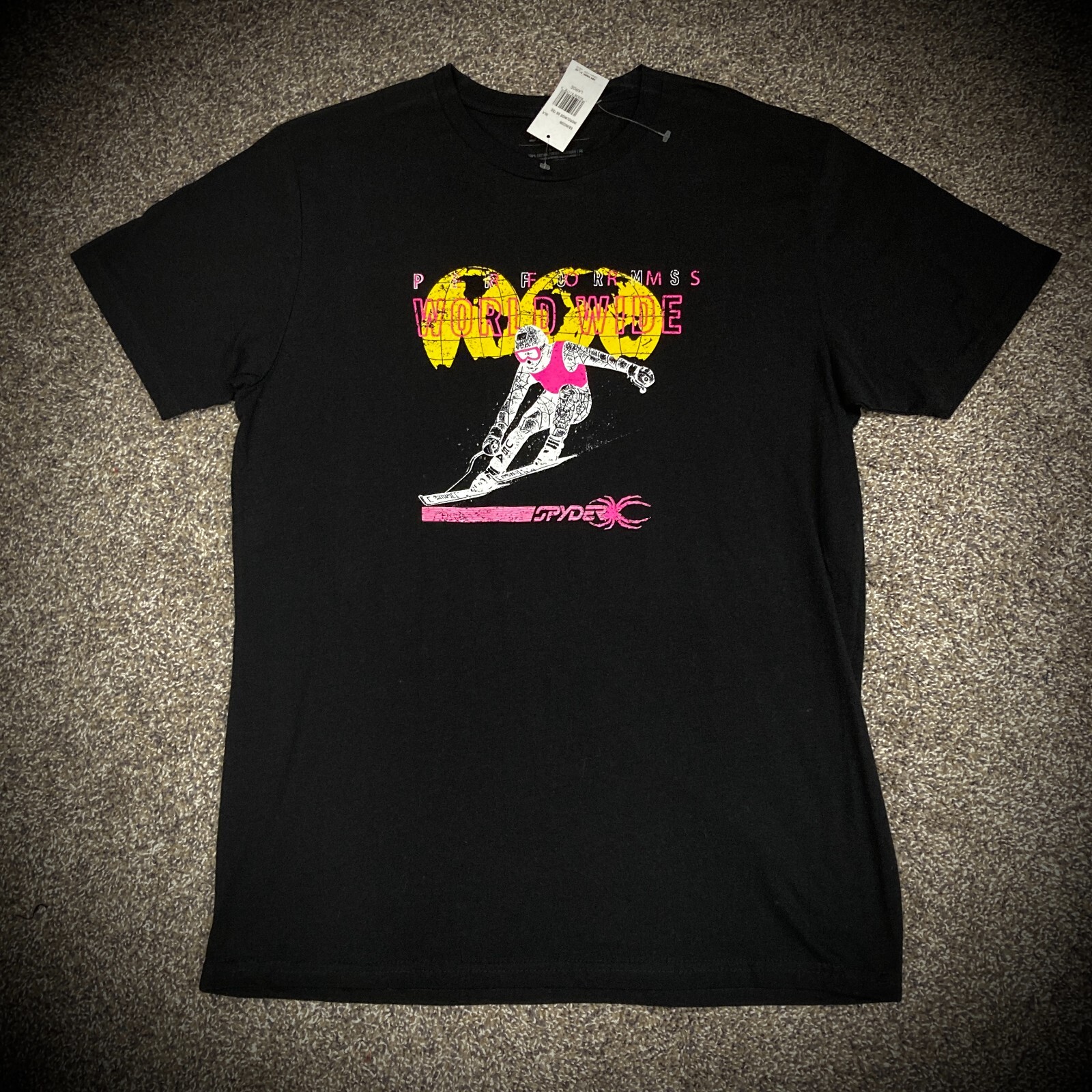 SPYDER SKI T-SHIRT mens adult LARGE retro black pink yellow 80s 90s NWT NEW$25
