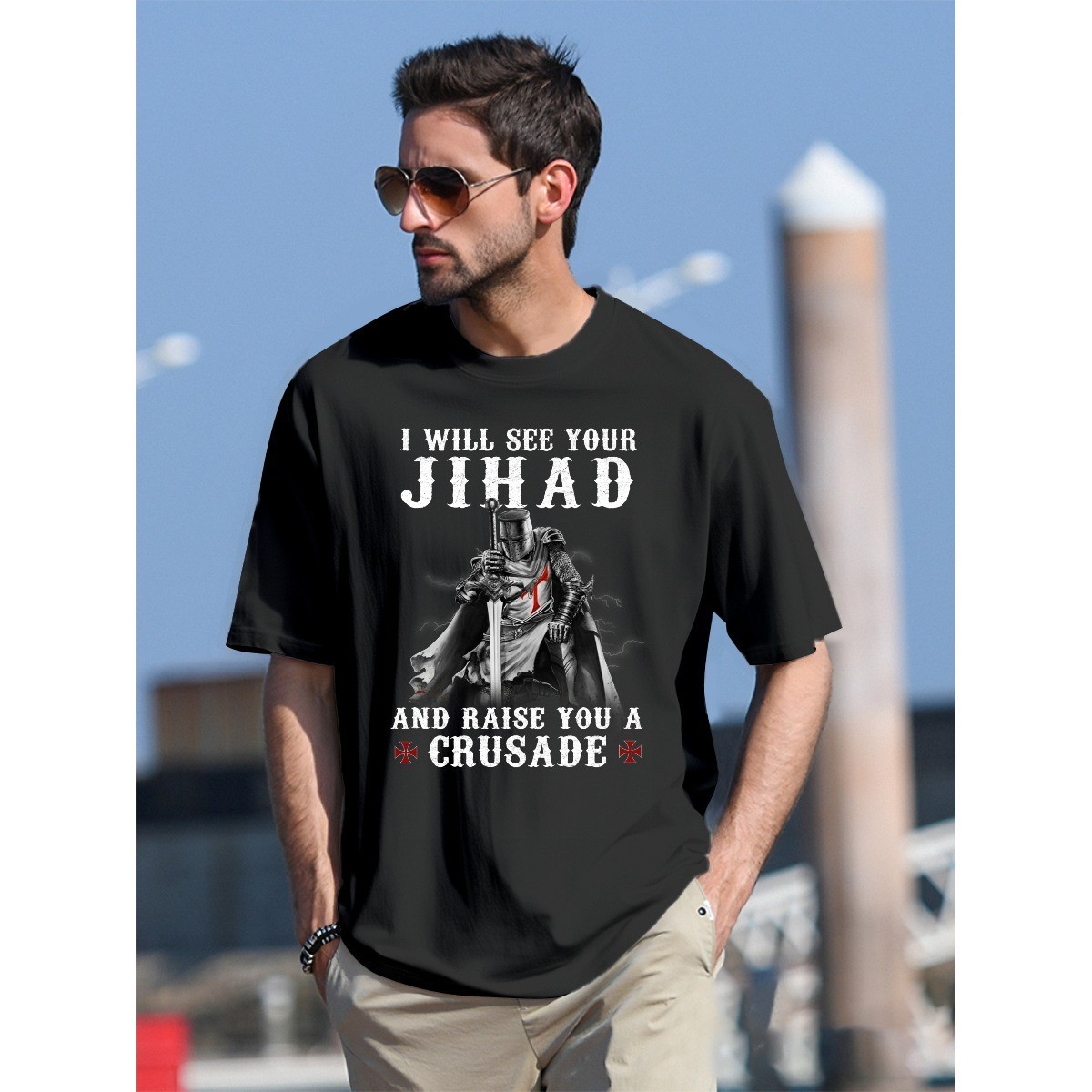 Knight Templar T-Shirt See Your Jihad Raise A Crusade Christian Warrior Of God gallery