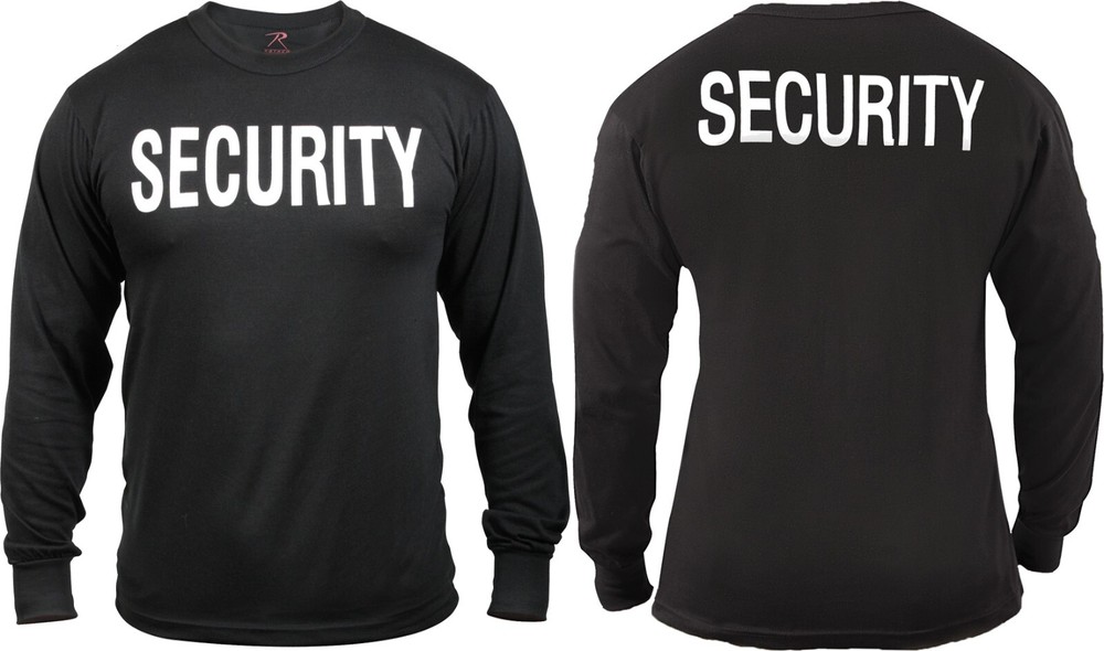 Black SECURITY Double Sided Long Sleeve T-Shirt Raid Bouncer Security Guard Tee