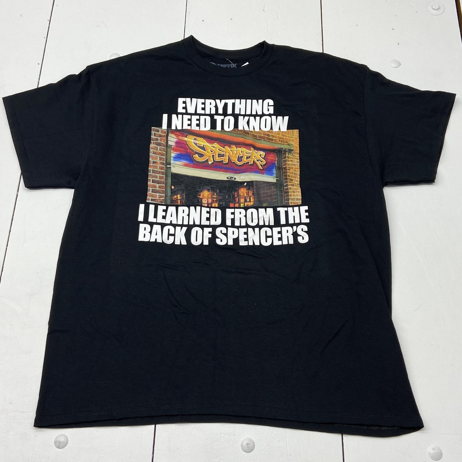 Spencer’s Black Short Sleeve Graphic T-Shirt Adult Size XL NEW Everything I Know