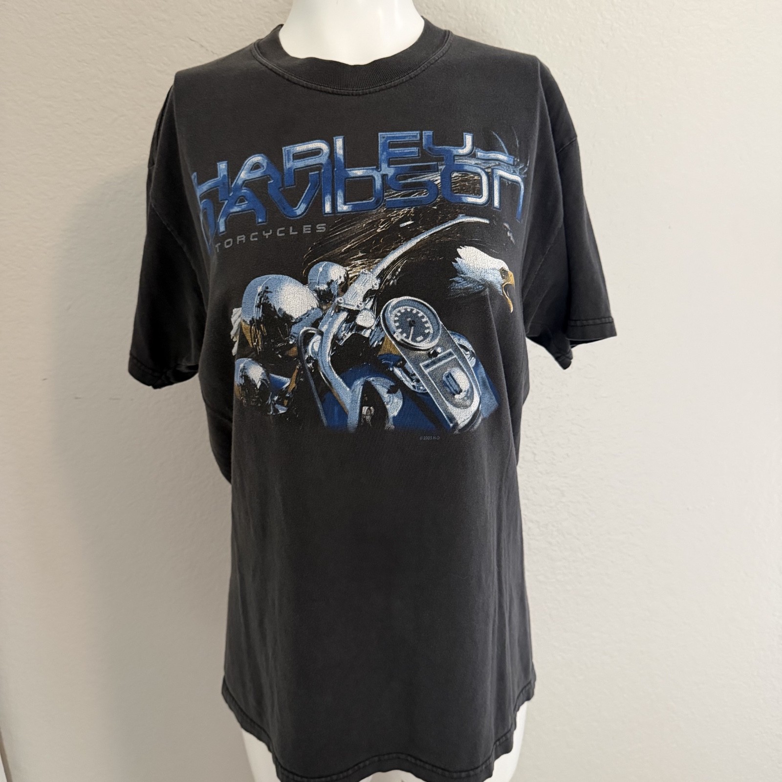 Blue and black Harley dealership tee shirt gallery