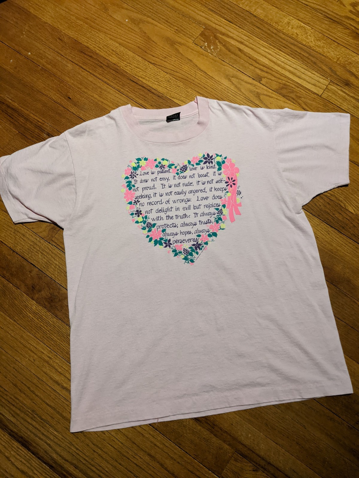 Vintage 90s Screen Stars Men's Pink Love Quotes T-shirt sz XL gallery