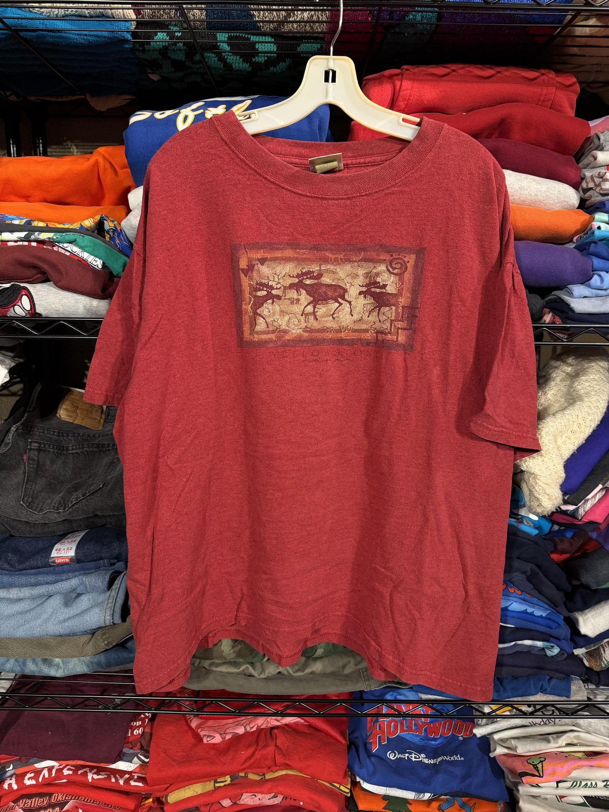 Eco Mountain Tribal Deer Wildlife Shirt Mens XL Red Made USA Graphic Tee Top