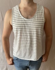 Abercrombie & Fitch Ivory & Navy Striped Scoop Neck Cutoff Tank Top Size XXL